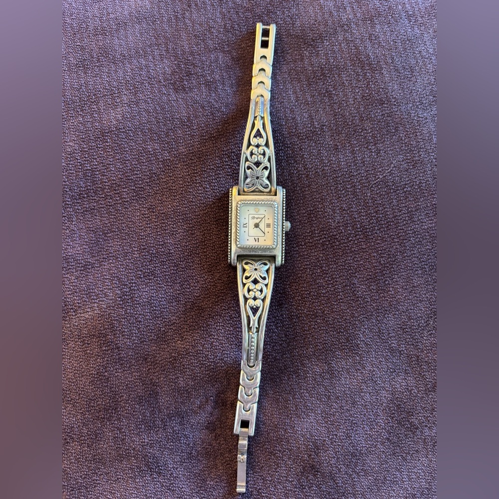 BRIGHTON Silver Plated Filigree Watch With Rectangle Face